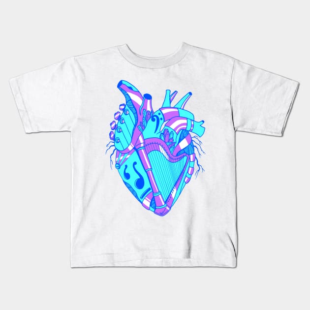 Blue No 2 Musical Heart Kids T-Shirt by kenallouis